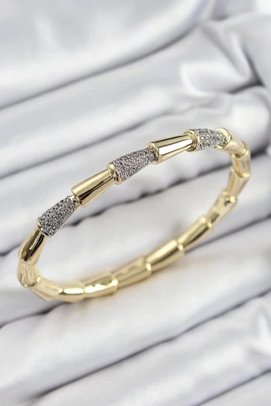 Pirinç Zirkon Taşlı Kemik Model Gold Renk Vip Kadın Bileklik -1492 ürün görseli 1