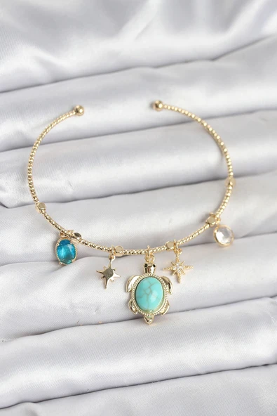 Caretta Caretta Charmlı Gold Renk Kadın Bileklik -1492 ürün görseli 1