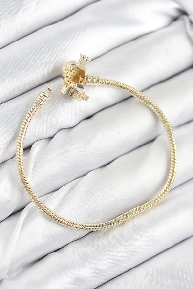 Pirinç Charm Zirkon Taşlı Taç Model Gold Renk Kadın Bileklik -1492 ürün görseli 1