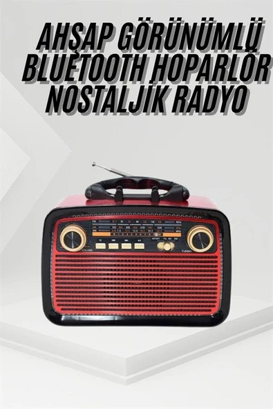 Nostalji Radyo Bluetooth Hoparlör USB-SD Kart Giriş Led Fener Işıklı Bataryalı Pilli ürün görseli 1