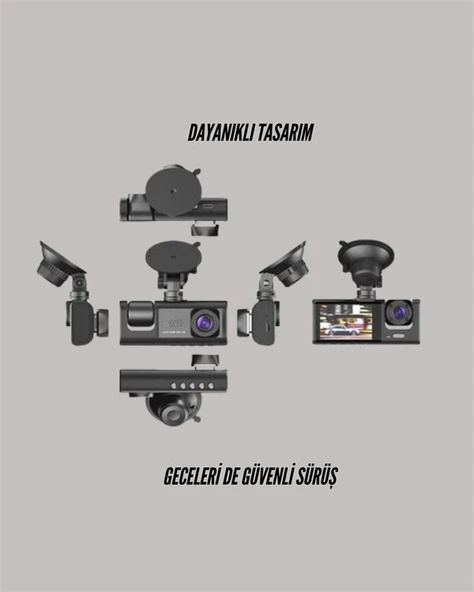 TA-01 3 Kameralı 1080P Araç Kamerası Siyah ürün görseli 1