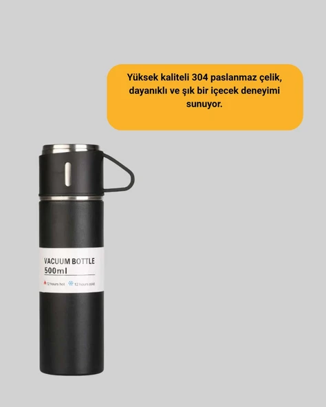 304 Çelik Termos Seti | 2 Bardaklı 500 ml Uzun Süre Isı Koruma ürün görseli 1