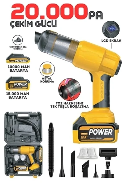 25.000mah Çift Bataryalı Auhma 20.000pa Ultra Çekim Güçlü Çantalı Araç Temizleme Süpürgesi ürün görseli 1