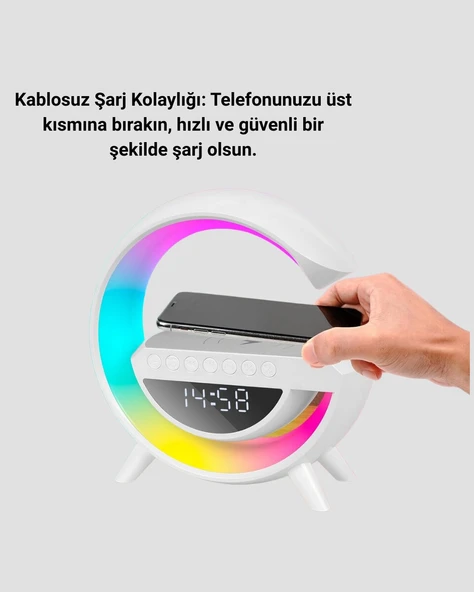 Renkli Işıklı 15W Kablosuz Şarjlı Masa Lambası ürün görseli 1