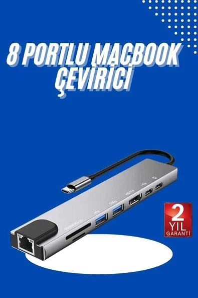 Usb Type-c Hub Dönüştürücü Çevirici Çoklayıcı Macbook Çevirici 8 Portlu ürün görseli 1