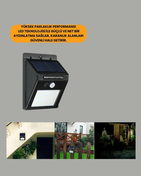 Sensörlü 20 LED Solar Duvar Lambası 3 Metre Algılama Mesafesi - Resim 4
