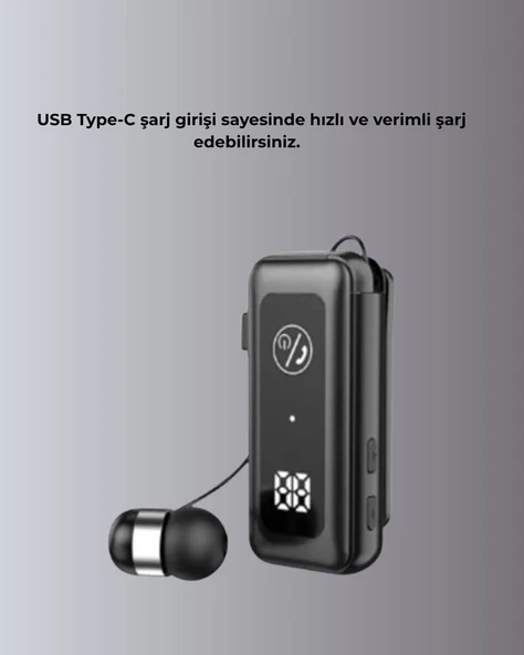 İçi Sarılabilen Kablo ve Yaka Klipsli Bluetooth Kulaklık ürün görseli 1