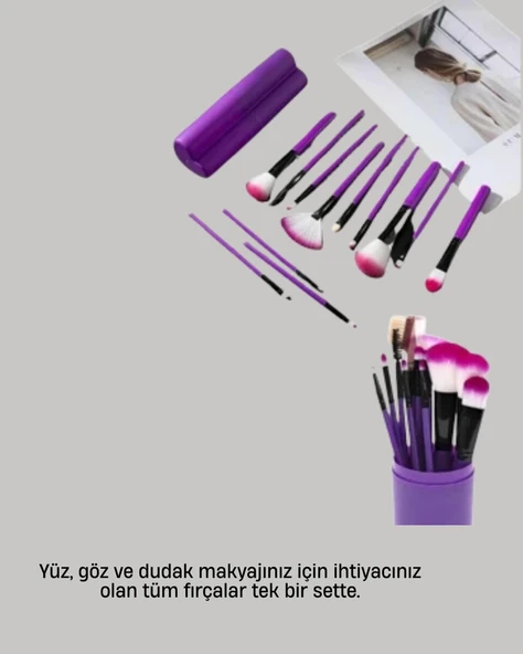 Kusursuz Makyaj İçin 12 Parça Profesyonel Fırça Seti Taşınabilir Kutu Hediyeli ürün görseli 1