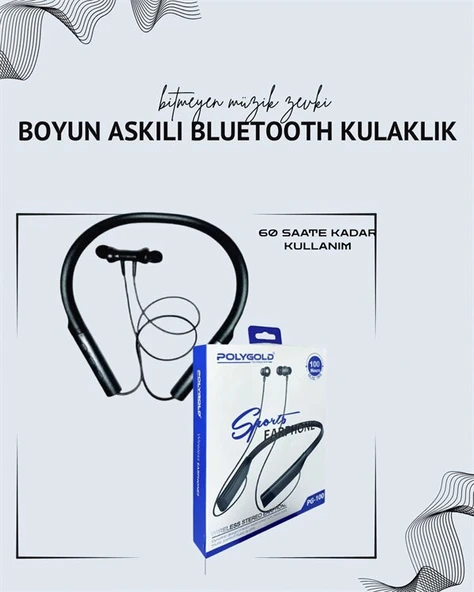 Polygold PG-100 Boyun Askılı Kablosuz Kulaklık – 200 Saat Bekleme Süresi Stereo Ses Mikrofonlu ürün görseli 1