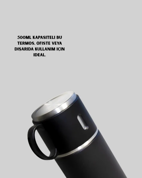 Isıyı Uzun Süre Koruyan 500 ml Termos Seti | Çelik Gövde 2 Bardaklı Hediye Kutulu ürün görseli 1