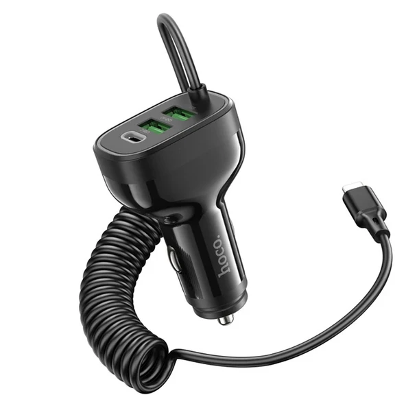 HOCO NZ11A 30W 2 USB+ Type-C Girişli iPhone Kablolu Araç Çakmaklık Şarj Aleti-1852 ürün görseli 1