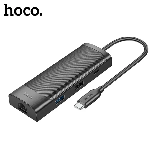 Hoco HB44 Type-C to HDMI + RJ45 + 100Mbps + SD/TF + USB3.0 + USB2.0 PD + 4K 30Hz Hub-1852 ürün görseli 1