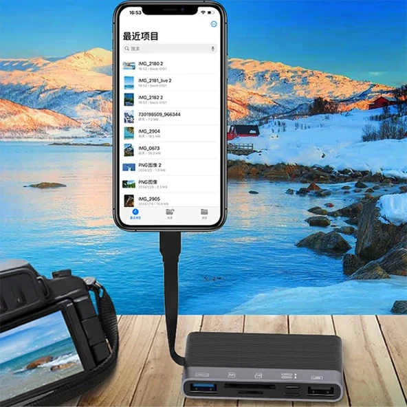 ALLY NK-1048HD 6in1 USB + Type-C + Lightning + SD-TF Kart Okuyucu Çevirici Adaptör-1852 ürün görseli 1