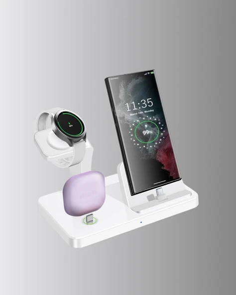 Apple Uyumlu Kablosuz Şarj İstasyonu 4 Cihaz Destekli ve Hızlı Şarjlı ürün görseli 1