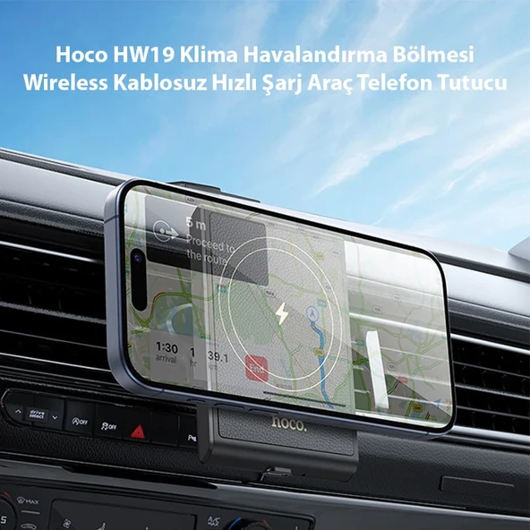Hoco HW19 Klima Havalandırma Bölmesi Wireless Kablosuz Hızlı Şarj Araç Telefon Tutucu-1852 ürün görseli 1