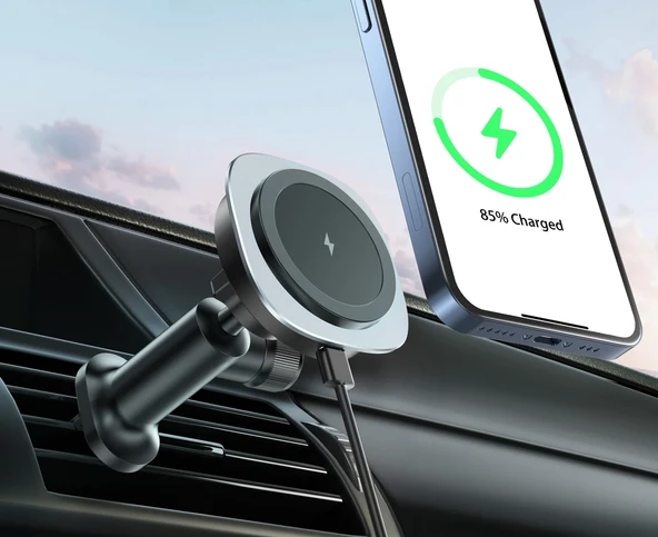 ALLY QI-206 Magsafe Uyumlu Araç Içi 15W Kablosuz Hızlı Şarj Telefon Tutucu-1852 ürün görseli 1
