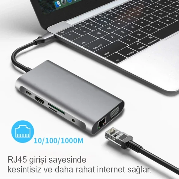 ALLY 10 İN 1 HDMI VGA RJ45 PD USB 3.0 HUB Adaptör Çoklayıcı-1852 ürün görseli 1