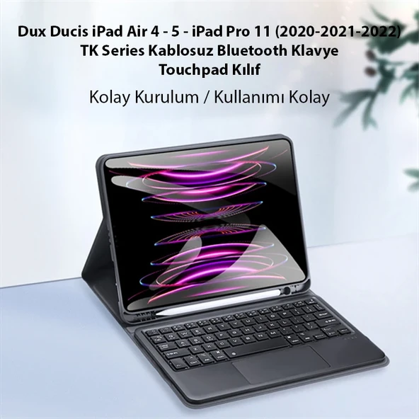 Dux Ducis iPad Air 4 / 5 / iPad Pro 11 (2020/2021/2022) TK Series Kablosuz Bluetooth Klavye Touchpad-1852 ürün görseli 1
