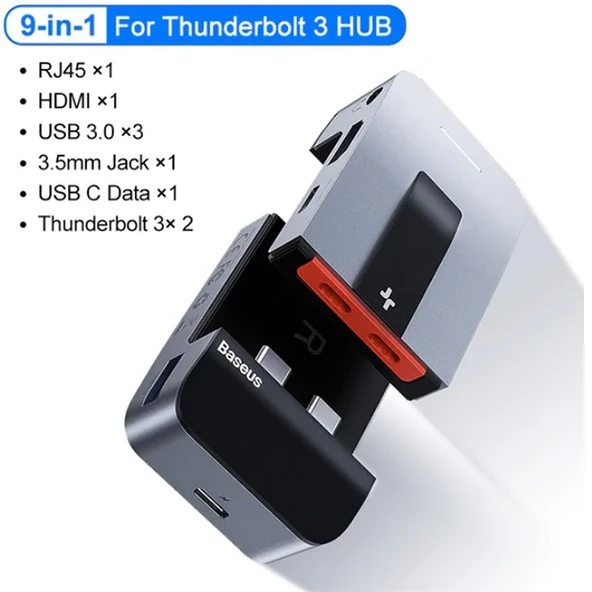 Baseus Armor Age 9in1 Type-C Çok Fonksiyonlu HUB HDMI RJ45 USB 3.0-1852 ürün görseli 1