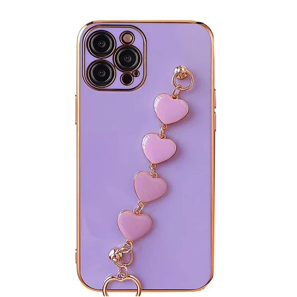 Ally iPhone 11 Pro Max 6.5inç Kılıf Kalp Bileklik Tutuculu Lüx Silikon Askılı Kılıf-1852 ürün görseli 1