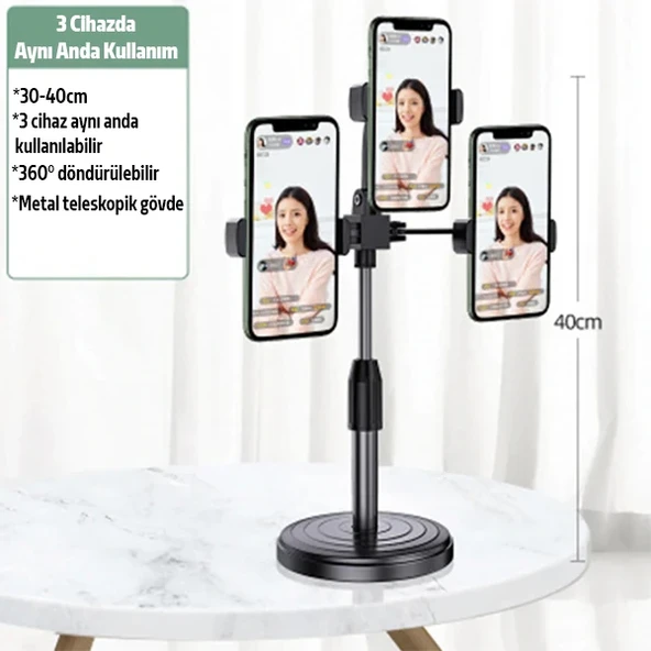 Ally Tripod Üçlü Telefon Tutucu Stand Youtuber Canlı Yayın Selfie Tiktok Makeup-1852 ürün görseli 1