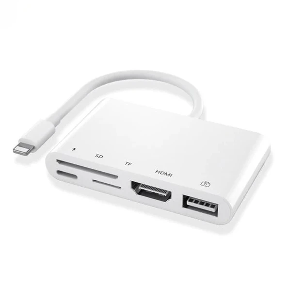 Ally 5in1 Lightning HDMI Dijital Av Adaptör+ Otg USB Hub Kamera TF SD Okuyucu-1852 ürün görseli 1