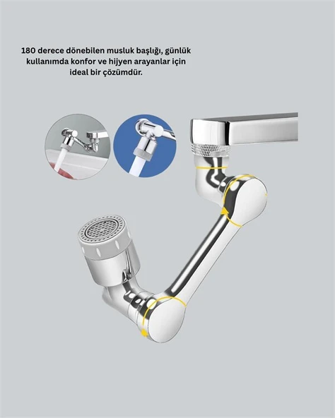 Esnek 1080° Musluk Başlığı 3 Eklemli Hareketli Su Modlu Lavabo Aparatı ürün görseli 1
