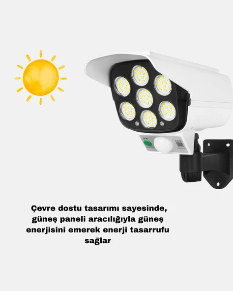 Güneş Paneliyle Şarj Olan Hareket Sensörlü Dış Mekan Güvenlik Lambası Ayarlanabilir ürün görseli 1