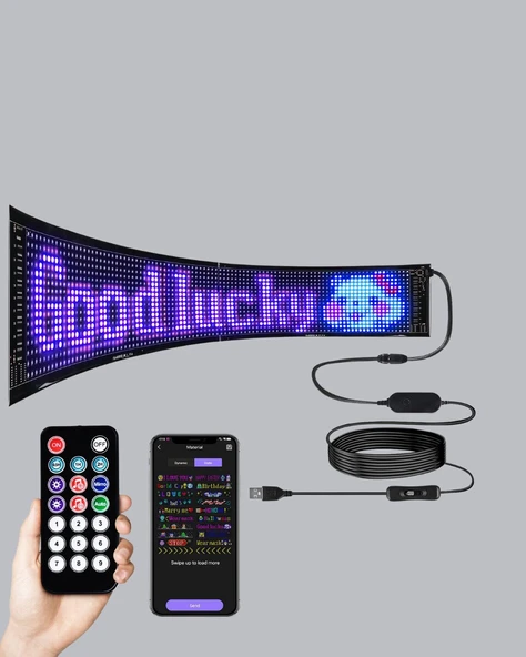 RGB LED Panel – Çok Renkli Kumandalı USB Bağlantılı Yazı ve GIF Gösterimli Akıllı Lamba ürün görseli 1