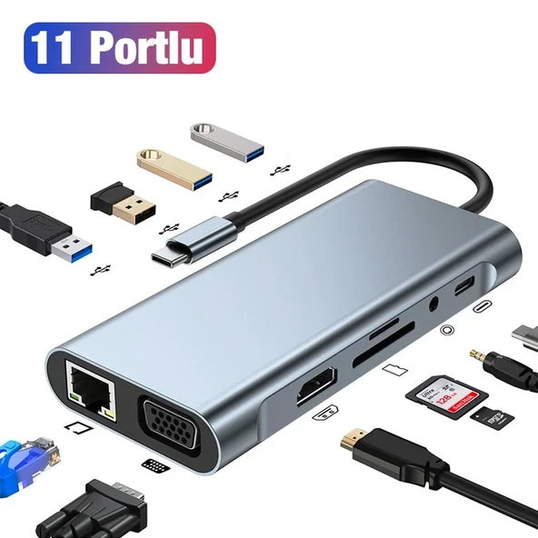ALLY BYL-2110 11in1 Multifonksiyonlu Type-C Hub Adaptör Dönüştürücü-1852 ürün görseli 1