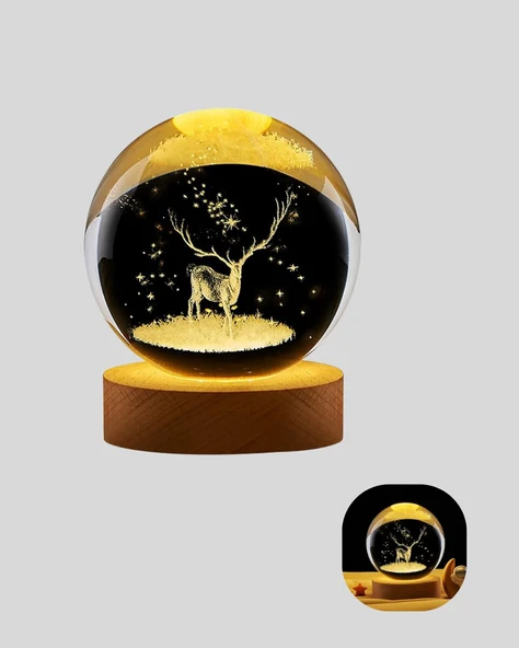 USB Bağlantılı Geyik Temalı Kristal Küre Premium Masa Gece Lambası ürün görseli 1