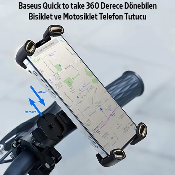 Baseus Quick to take 360 Derece Dönebilen Bisiklet ve Motosiklet Telefon Tutucu-1852 ürün görseli 1