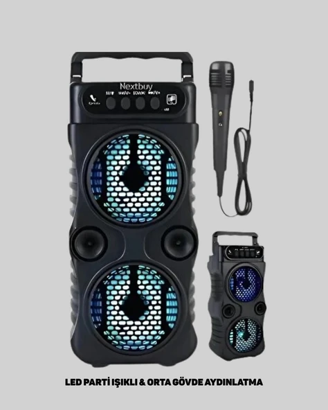 Kablosuz LED Işıklı Bluetooth Hoparlör – FM Radyolu Mikrofon Girişli ürün görseli 1