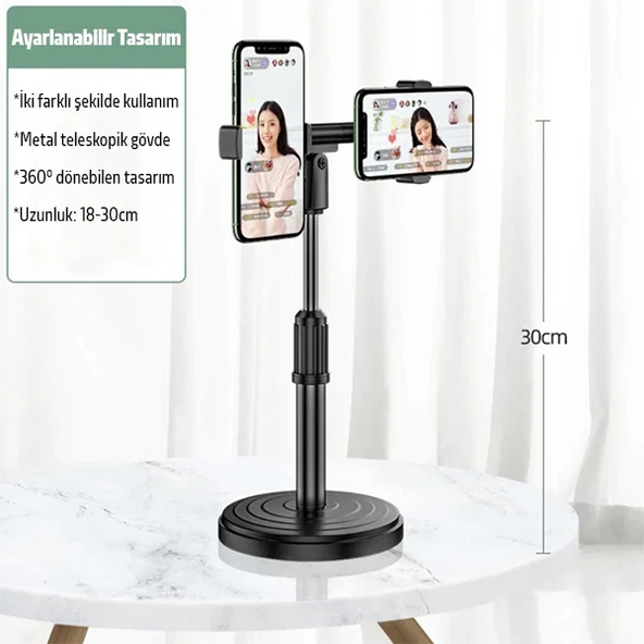 ALLY Masaüstü Youtube Tiktok Canlı Yayın Çift Telefon Tutucu Stand-1852 ürün görseli 1