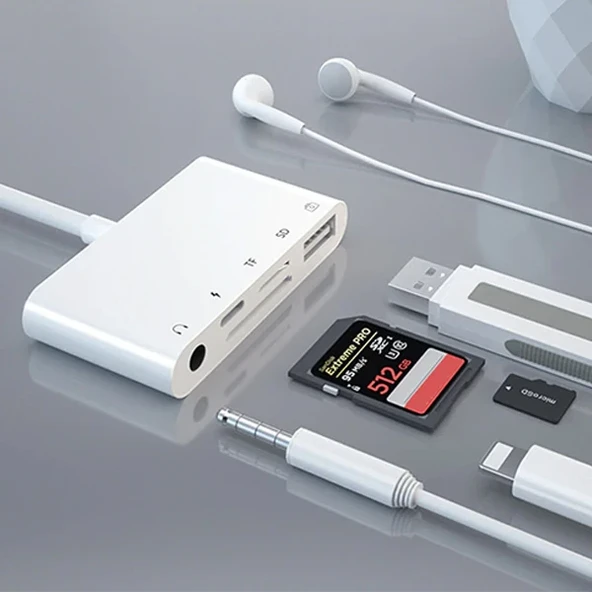 ALLY 5in1 İPhone-İPad lightning To Audio Usb Kamera Okuyucu-1852 ürün görseli 1
