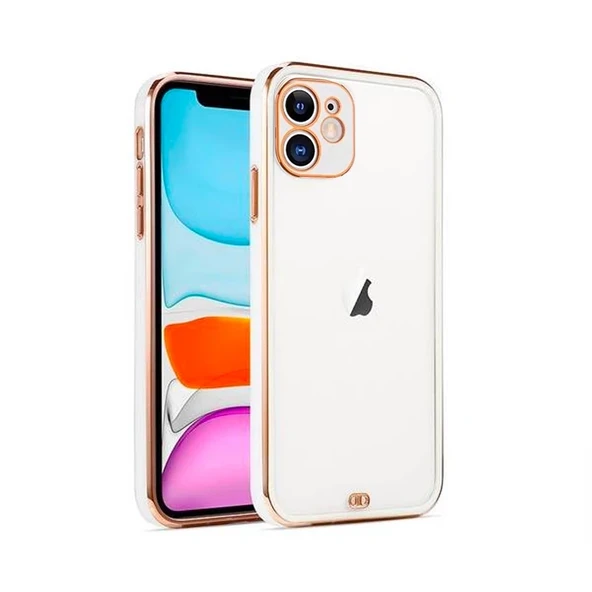 iPhone 12 6.1inç Gold Çerçeve Kamera Korumalı Silikon Bumper Kılıf-1852 ürün görseli 1