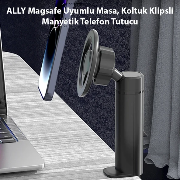 ALLY Magsafe Uyumlu Masa Koltuk Klipsli Manyetik Telefon Tutucu-1852 ürün görseli 1
