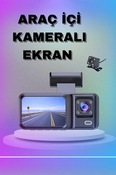 1080P 3 Lensli WİFİ Araç İçi Kameralı Ekran DVR Kaydedici Gece Görüşlü ürün görseli 1