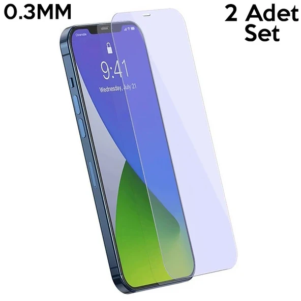 Baseus İPhone 12 PRO Max 6.7  0.3mm Antiblue Light Tempered Cam Ekran Koruyucu 2Adet-1852 ürün görseli 1