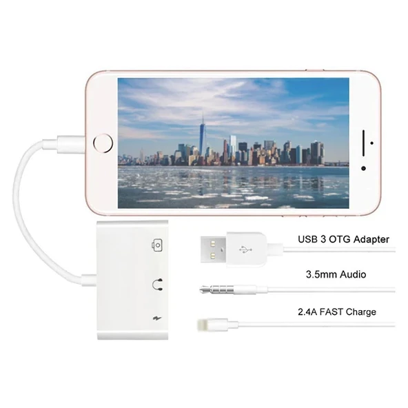 3in1 İPhone-İPAD lightning To Kulakılık ve Usb Kamera Okuyucu Otg-1852 ürün görseli 1