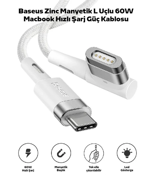 Baseus Zinc Manyetik L Uçlu 60W Macbook Hızlı Şarj Güç Kablosu 2m-1852 ürün görseli 1