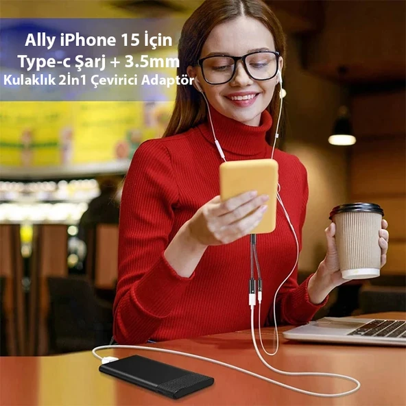 Ally İphone 15 İçin Type-c Şarj + 3.5mm kulaklık 2İn1 Çevirici Adaptör-1852 ürün görseli 1