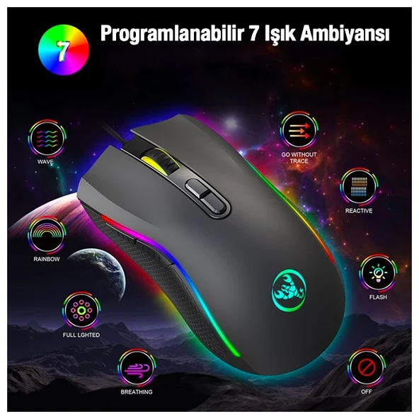 HXSJ A869 7200DPI Ayarlanabilir RGB Işık Gaming Oyuncu Mouse-1852 ürün görseli 1