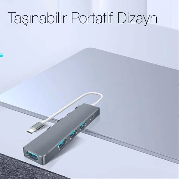 ALLY  ADS-301C 5 in 1 Type C Dönüştürücü 4 Usb Portlu Adaptör Hub Çoklayıcı-1852 ürün görseli 1