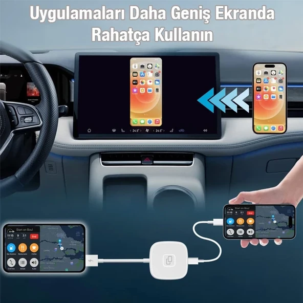 Apple iPhone USB+Lightning Carplay Mirror Adaptör Çevirici -Youtube Netflix Tiktok Video Yansıtıcı-1852 ürün görseli 1