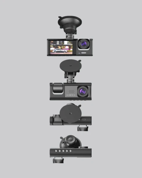 Üç Kameralı Araç İçi Kayıt Sistemi Full HD Gece Görüşlü ve G-Sensör Destekli ürün görseli 1