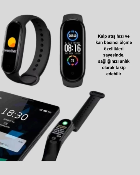 Akıllı Spor Bilekliği – Kalp Atış Kan Basıncı Uyku Takip ve Bildirim Özellikli ürün görseli 1