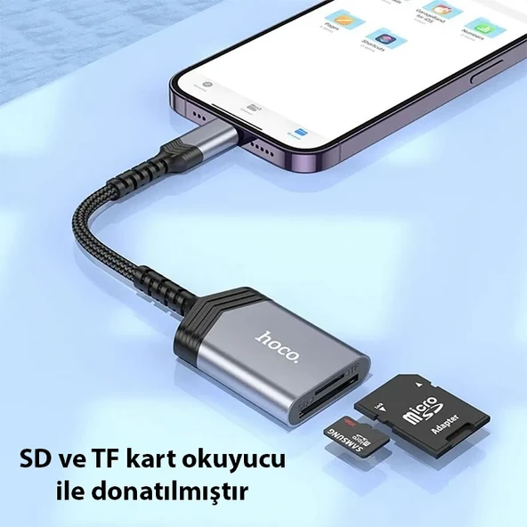 Hoco UA25 2-in-1 İPhone Lightning Kart Okuyucu-1852 ürün görseli 1