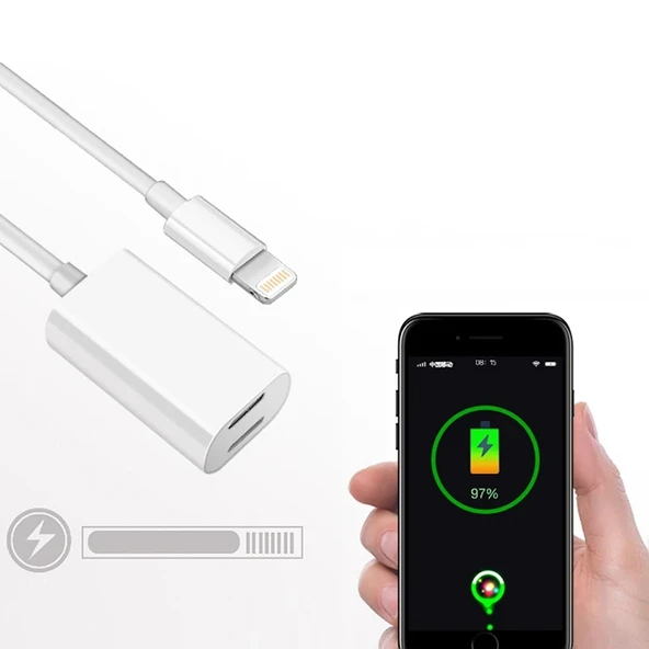 Y Cable İPhone 14-13-12 11 Lightning Kulaklık +şarj Usb Adaptörü-1852 ürün görseli 1