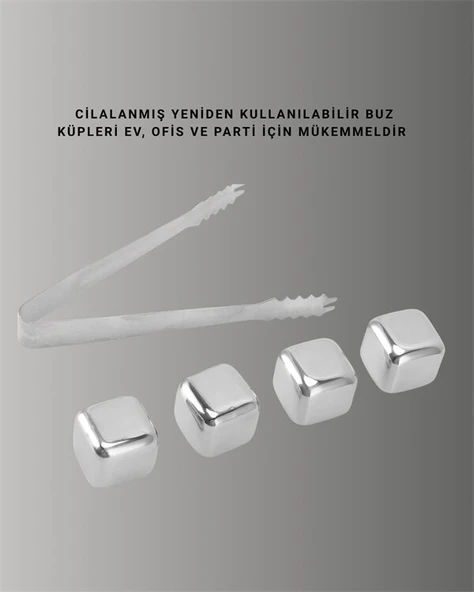 Paslanmaz Çelikten Üretilmiş Metal Buz Küpü Seti ve Buz Klipsi ürün görseli 1